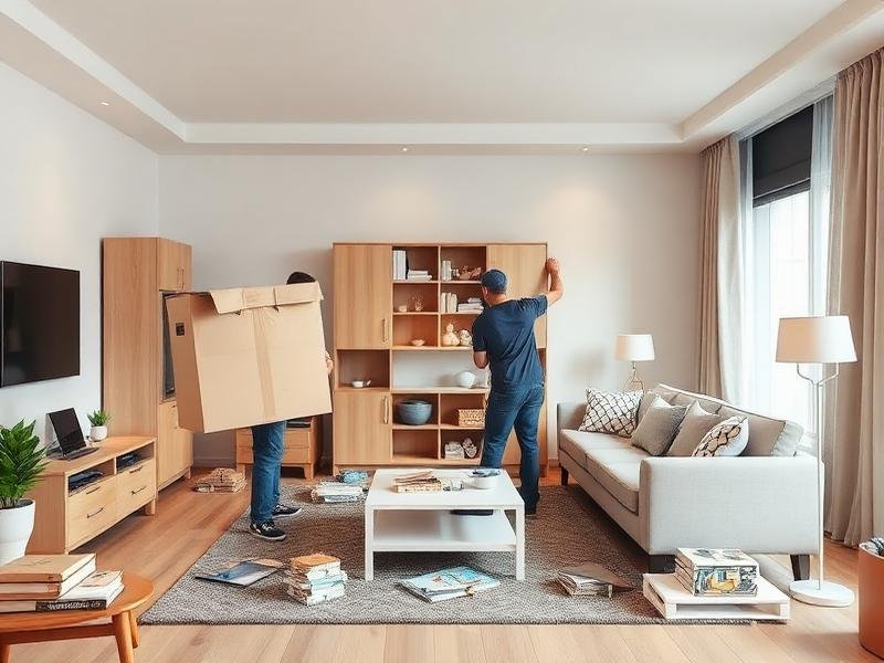 Movers assembling furniture